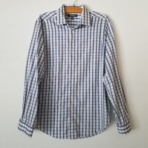 Kenneth Cole Reaction blue plaid button up shirt long sleeve